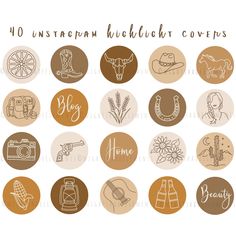 the 10 instagramm highlight covers are shown in brown and white, with different designs