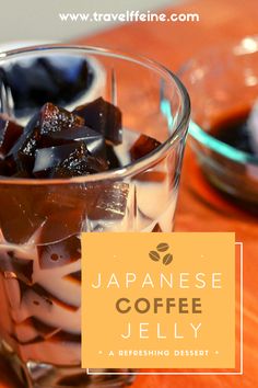 japanese coffee jelly in a glass on a wooden table