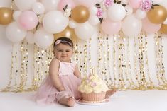 Pink One Year Photoshoot, Gold Cake Smash, Pink Gold Cake, Milestone Cake, Half Birthday Baby, Newborn Milestone, Half Birthday Cakes, Butterfly Birthday Theme