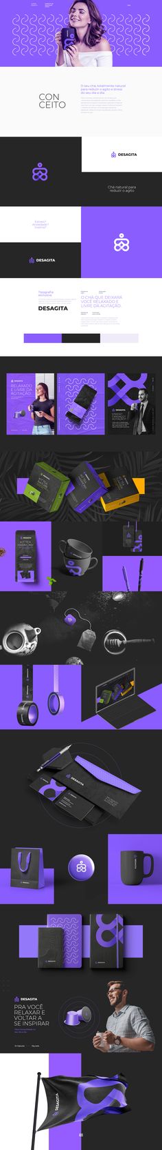 an image of a purple and black web page with many different images on it's side