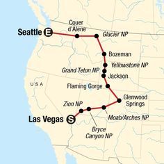 a map showing the route from seattle to las vegas