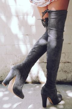 Hit all the fashion high notes with the LIPSTIK Skarlett Boot this season! This thigh high boot is made from a soft, faux suede. With a tie up back for ease of wear and a panelled design with an on trend, almond shaped toe. We love styling it with a playsuit! Dove boot. Non-leather upper, lining and sock. Approx 0.5cm platform. Heel is approx 10.5cm. Size 8 is a EU 39. We recommend taking a size up for more muscular calves. Muscular Calves, Almond Shaped, Platform Heel, Thigh High Boots, Thigh High, Thigh Highs, Playsuit, The Fashion, Faux Suede