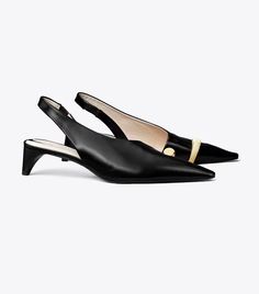 Pierced Heeled Slingback: Women's Designer Heels | Tory Burch Monogram Shoes, Designer Shoes Sneakers, Miller Sandal, Mid Heels Pumps, Shoes Heels Pumps, Slingback Heel, Footwear Design Women, Slingback Pump, Designer Heels