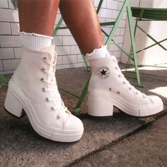 Converse High Heels, Chuck 70 De Luxe Heel, Converse Heels, Cute Converse Shoes, Cute Converse, Womens High Top Shoes, All Stars Converse