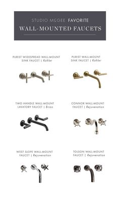 the wall mounted faucets are available in various styles and finishes