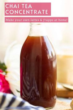 a bottle of chai tea concentrate sitting on top of a table