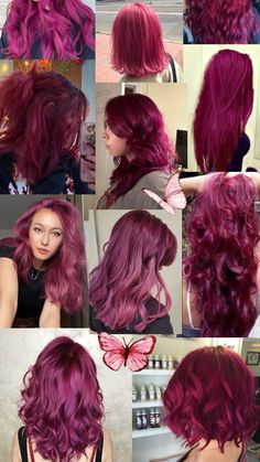 Cherry Red And Purple Hair, Natural Colorful Hair, Fuschia Hair Black Women, Pink Hair Neon, Red Pinkish Hair, Fusha Hair Color, Fusha Hair, Red And Purple Hair Color Ideas, Pink And Dark Brown Hair