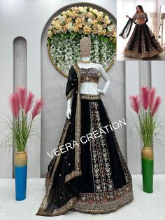 Charming Black Georgette Embroidery & Sequence Work Lehenga Choli, Black lehenga choli for reception and Sangeet night ready to wear lehenga by VeeraCreation19 on Etsy Choli Black, Sangeet Night