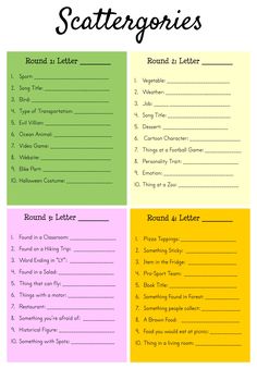 the printable scatterer's list for kids