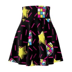 A versatile fit AOP skater skirt with a cozy, soft touch and a casual look. Inspired by the freedom of creativity, it will instantly become your everyday favorite. .: 95% Polyester 5% Spandex .: Versatile fit .: Printed on care label in black color .: White thread color .: Assembled in the USA from globally sourced parts Trendy Stretch Flared Mini Skirt, Trendy Stretch Skirt For Streetwear, Trendy Flared Tennis Skirt, Trendy Flared Denim Skirt, Trendy Stretch Mini Skirt For Streetwear, Trendy Flowy Skort, Trendy Stretch Midi Skirt, Trendy Cotton Flared Tennis Skirt, Trendy Cotton Flared Skort