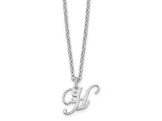 Rhodium over sterling silver polished finish letter "H" initial necklace with 18-inch long cable chain and lobster claw clasp. Pendant measures approximately 7/16"L x 3/8"W. H Initial Necklace, H Initial, Letter H, Initial Necklace, Cable Chain, Lobster Claw, Chains Necklace, Initials, Birthday Gifts