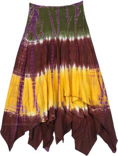 Freshen up your day with this lemon and multicoloured long tie-dye pattern asymmetric boho skirt.  Made with a nice jersey cotton fabric which gives a lovely flare to the piece, the skirt looks great when you walk. #tlb #HighLow #Handkerchief #TieDye #bohemianfashion #Handmade #Coolhippieskirt #festivalskirt Summer Hippie Asymmetrical Skirt, Bohemian Cotton Skirt With Handkerchief Hem, Bohemian Cotton Skirt With Asymmetrical Hem, Bohemian Bottoms With Handkerchief Hem For Summer, Bohemian Cotton Bottoms With Asymmetrical Hem, Bohemian Bottoms With Asymmetrical Hem For Summer, Bohemian Handkerchief Hem Bottoms For Summer, Bohemian Summer Bottoms With Asymmetrical Hem, Bohemian Handkerchief Hem Summer Bottoms