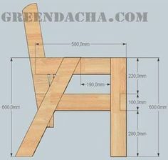 a wooden chair with measurements for the seat