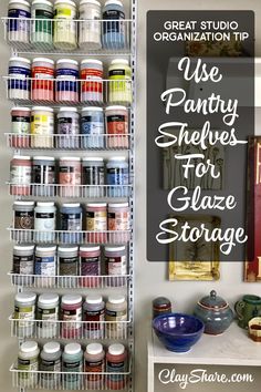 the organized pantry shelves for glaze storage are great to use in any home or office