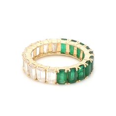 Half Emerald half moissanite eternity band ring in 14k 18k gold | Natural emerald cut moissanite and emerald ring gold | Emerald ring goldSTONE DETAILS :✦ Gemstone: Emerald✦ Gemstone Type : Natural✦ Gemstone Size : 5x3 mm✦ Gemstone Shape : Emerald cut / Octagon cut✦ Number of gemstones : 10✦ Gemstone Weight : 3-4 carats✦ Gemstone Grade : AAAMOISSANITE DETAILS :✦ Moissanit Size : 5x3mm✦ Moissanite Color : D-E✦ Moissanite Clarity : Loupe Clean✦ Moissanite Cut : Excellent - Very Good✦ Moissanite We Fine Jewelry Green Emerald Cut Eternity Band, Emerald Cut Moissanite Half Eternity Jewelry, Half Eternity Baguette Cut Emerald Jewelry, Baguette Cut Emerald Half Eternity Jewelry, Green Emerald Cut Eternity Band, Fine Jewelry Emerald Cut Emerald Eternity Band, Gold Emerald Ring, Emerald Ring Gold, Rainbow Sapphires