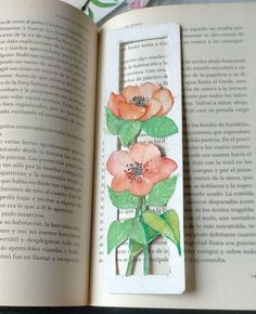 an open book with some flowers on it