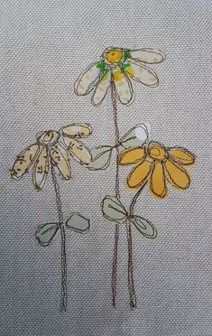 some flowers are embroidered onto the side of a piece of cloth