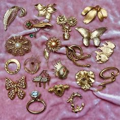 Pick one from this collection of warm gold brooches~~ so pretty, they match everything. All are in excellent wearable condition, there may be an occasional scuff but there are no major flaws or missing rhinestones. Buy 3, get 1 free- contact me for a bundle :)