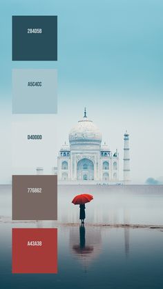 Colors:
284D5B
A5C4CC
D4DDDD
776862
A43A38 Marble Facade, Symmetrical Composition, Taj Mahal India, Water Surface, Red Umbrella, The Taj Mahal, Watercolor Bookmarks, Calm Water, The Calm