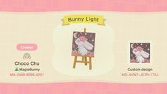 the bunny light character is shown in this screenshot from animal crossing, which features an easel with a painting on it