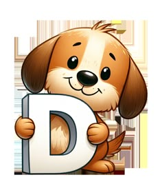 a cartoon dog holding the letter d