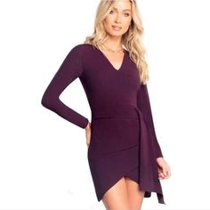 Dress The Population Aila Body-Con Long Sleeve Mini Dress Boysenberry (Purple) - Size Medium New With Original Tags, No Flaws - $148 Retail Long Sleeve, Plunge Neckline, Asymmetrical Waist Drape, Body-Con Mini Dress. - Fully Lined - Body-Con Silhouette - Center Back Zipper - Fully Lined - Body-Con Silhouette - Center Back Zipper - Hand Wash Cold Or Dry Clean - Self: 97% Polyester, 3% Spandex; Lining: 100% Polyester - Approx. 17" Armpit To Armpit And 36" Long Dress The Population Aila Boysenberry Purple Long Sleeve Bodycon Dress For Fall, Fall Purple V-neck Dress, Purple Long Sleeve Bodycon Evening Dress, Purple Long Sleeve Midi Dress For Date Night, Elegant Purple Bodycon Dress For Fall, Fall Cocktail Mini Dress In Purple, Purple Mini Length Bodycon Dress For Fall, Purple Midi Dress For Date Night In Fall, Purple Midi Dress For Fall Date Night