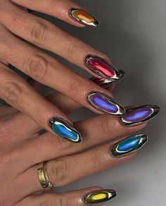 Nail Ideas For Spring, Nail Design Glitter, Chrome Nail Art, Chrome Nails Designs, Chrome Nail, Fire Nails, Dream Nails, Funky Nails, Chic Nails