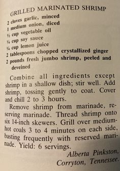 an open book with instructions on how to cook shrimp