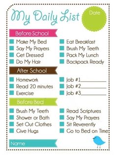 a printable daily list for kids with the words,'my daily list '