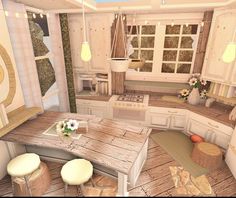 Blocksburg Ideas, Beautiful Kitchen Ideas, Cabinet Design Kitchen, Bloxburg Inspiration, Visual Wp, Bloxburg City, Cabinet Color Ideas, Kitchen Cabinets Design