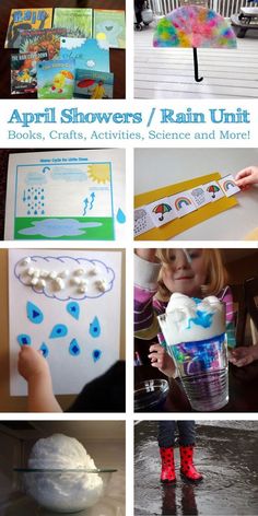 several pictures of different activities for kids to do with the water and sand in their hands