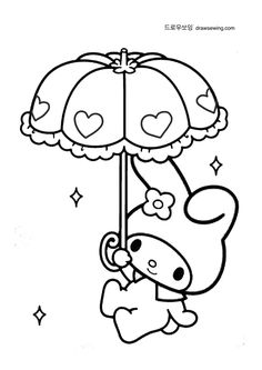 a cartoon bear holding an umbrella with hearts on it