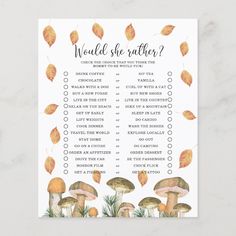 a printable mushroom game with the words would she rather?