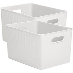 two white storage bins with handles