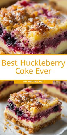 the best huckleberry cake ever is cut in half and stacked on top of each other