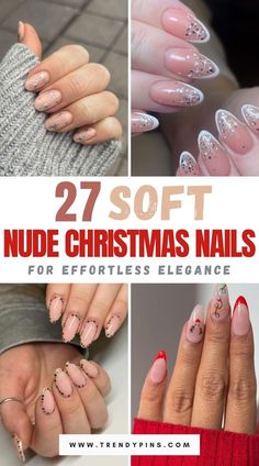 Demure Christmas Nails, Red Nails With Accent Nail Christmas, Dual Finish Nails, Cute Nails Holiday, Christmas Winter Nails Short, Christmas Nail Designs Nude Color, Winter Festive Nails, Winter Nail Inspo 2024 Almond, Nude Holiday Nails Almond