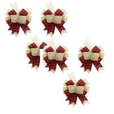 six red and white bows on top of each other