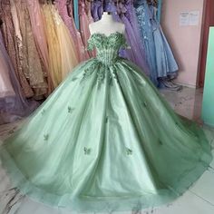 Green Quinceanera Dresses Ball Gown Birthday Party Dress Graduation Gown Sweet16.  "This pin contains affiliate links, which means I may earn a commission at no cost to you extra for you".   #affiliate #advertising" Mint Green Quinceanera, Emerald Green Quinceanera Dresses, Cotillion Dresses, Gown Birthday