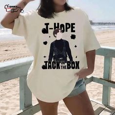 BTS j-hope Jack In The Box White Tee Jhope More, J Hope Jack In The Box, Biker Outfit, Biker Shirts, Jack In The Box, Motorcycle Outfit, Bts J Hope, J Hope, Knitted Tank Top