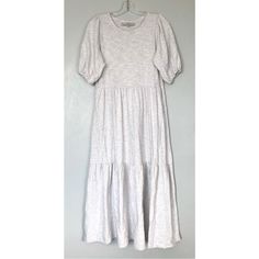 From Puff Sleeves To A Tiered Skirt, This Flowy Frock Strikes A Dreamy Silhouette. - New With Tags - Size: S In Light Grey - Short Sleeves With Elasticized Cuffs. - Round Neck - Fit: Swing - Fits Loose And Swingy - 100% Cotton - Machine Wash Cold - Approx. Measurements: 16.5" Pit To Pit, 16" Waist, 47" Length Casual Fitted Maxi Length Puff Sleeve Dress, Casual Fitted Puff Sleeve Maxi Dress, Fitted Tiered Puff Sleeve Dress For Daywear, Fitted Puff Sleeve Tiered Dress For Daywear, Casual Midi Puff Sleeve Dress With Ruffle Hem, Casual Puff Sleeve Brunch Dress With Tiered Skirt, Casual Puff Sleeve Dress With Tiered Skirt For Brunch, Casual Brunch Puff Sleeve Dress With Tiered Skirt, Casual Tiered Puff Sleeve Dress For Day Out