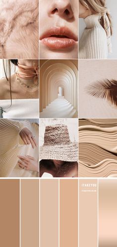 a collage of different shades of brown, beige and white with text that reads