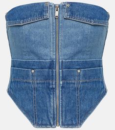 Workwear denim corset top Corset Looks, Denim Corset Top, Corset Vest, Denim Corset, Dion Lee, Empire Dress, Corset Top, Pretty Outfits, Designing Women