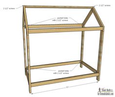 a wooden shelf with measurements for the top and bottom