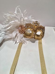 White Feather Mask, White Masquerade Mask, New Years Eve Celebration, Masquerade Ball Masks, Gold Masquerade Mask, Gold Halloween, Bridal Mask, Ball Mask, Masked Ball