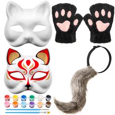 PRICES MAY VARY. Therian Cat Mask Set: the complete set includes 1 paper mask, 1 set of paints, 1 pair of cat paw plush gloves, 1 wearable tail, you can dress up as your desired orc image, making you more attractive Therian Cat Mask: made of quality paper, strong but lightweight, not easy to deform, you can use paint to decorate the reusable mask to look like you want; In addition, you can add some fur, felt and other materials to create a unique Therian mask Fingerless Plush Cat Claw Gloves: th Cat Design Costume Accessories For Halloween Cosplay, Halloween Cat Design Masks And Prosthetics For Costume Party, Halloween Cat Design Costume Accessories For Cosplay, Halloween Cat Costume Accessories For Cosplay, Halloween Cat Ears Mask For Cosplay, Halloween Cat Ears Mask For Costume Party, Halloween Cat Design Masks And Prosthetics With Cat Ears, Cosplay Costume Accessories With Cat Ears, Cosplay Cat Ears Costume Accessories