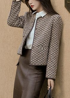 Fitted Winter Cardigan For Office, Beige Stand Collar Blazer With Buttons, Beige Blazer With Stand Collar And Buttons, Winter Beige Button-up Blazer, Brown Single Breasted Outerwear For Office, Beige Button-up Winter Blazer, Brown Long Sleeve Blazer, Brown Single Breasted Cardigan For Work, Brown Single-breasted Cardigan For Work