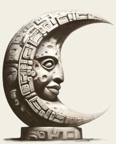 an artistic drawing of a mask on top of a moon