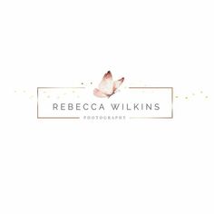 the logo for rebeca wilkins photography, with a butterfly on it's back