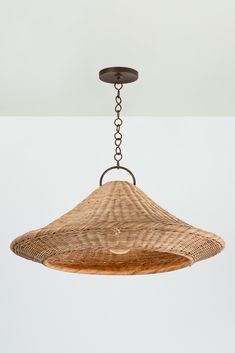 a wooden light fixture hanging from a ceiling