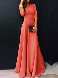 Round Neck Plain Maxi Dress – Nayachic Summer Dre, Date Dress, Plain Maxi Dress, Date Dresses, Ankle Length Dress, Women's Evening Dresses, Maxi Dress Online, Sleeve Pattern, Maxi Dress Evening